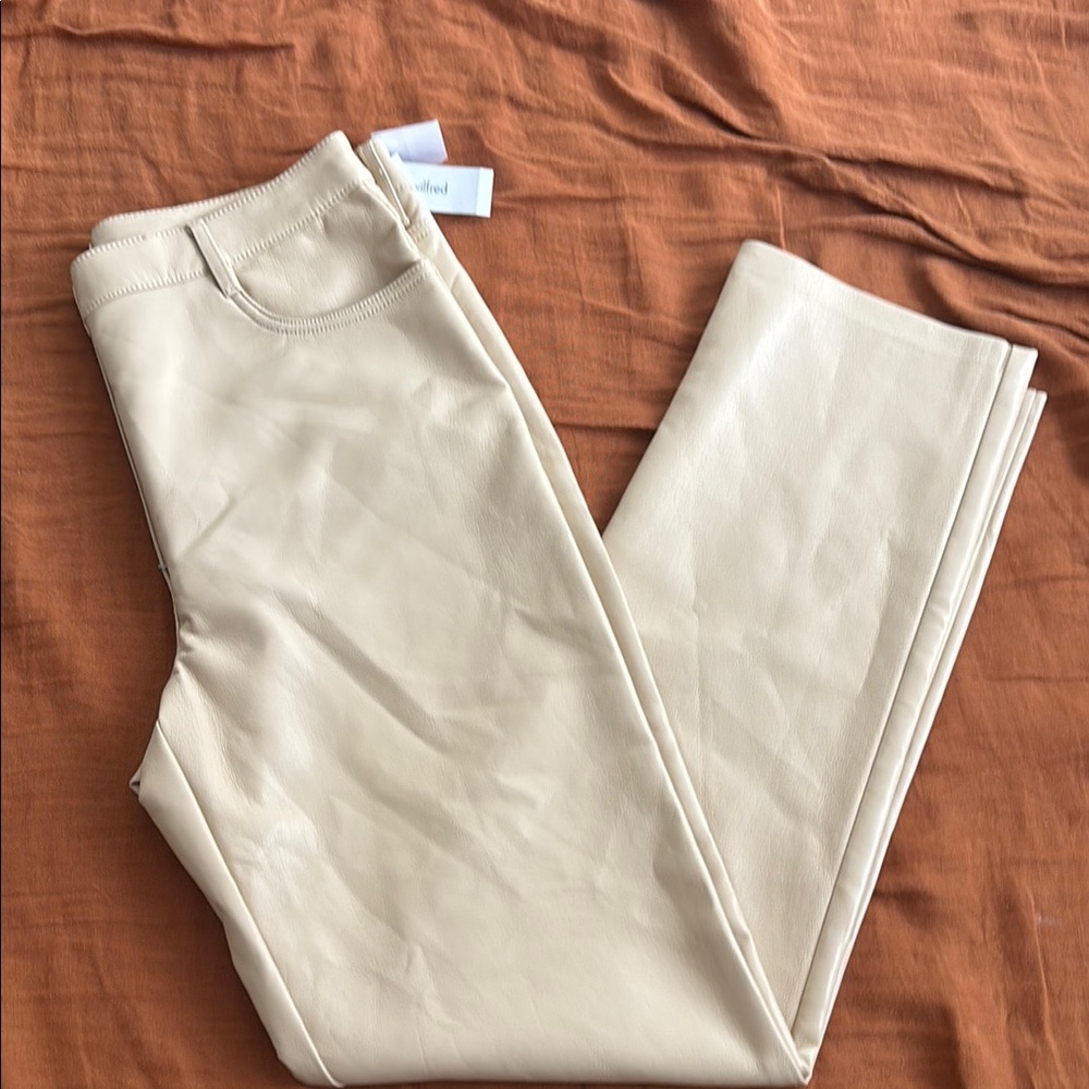 Aritzia Faux Leather Cream Pants